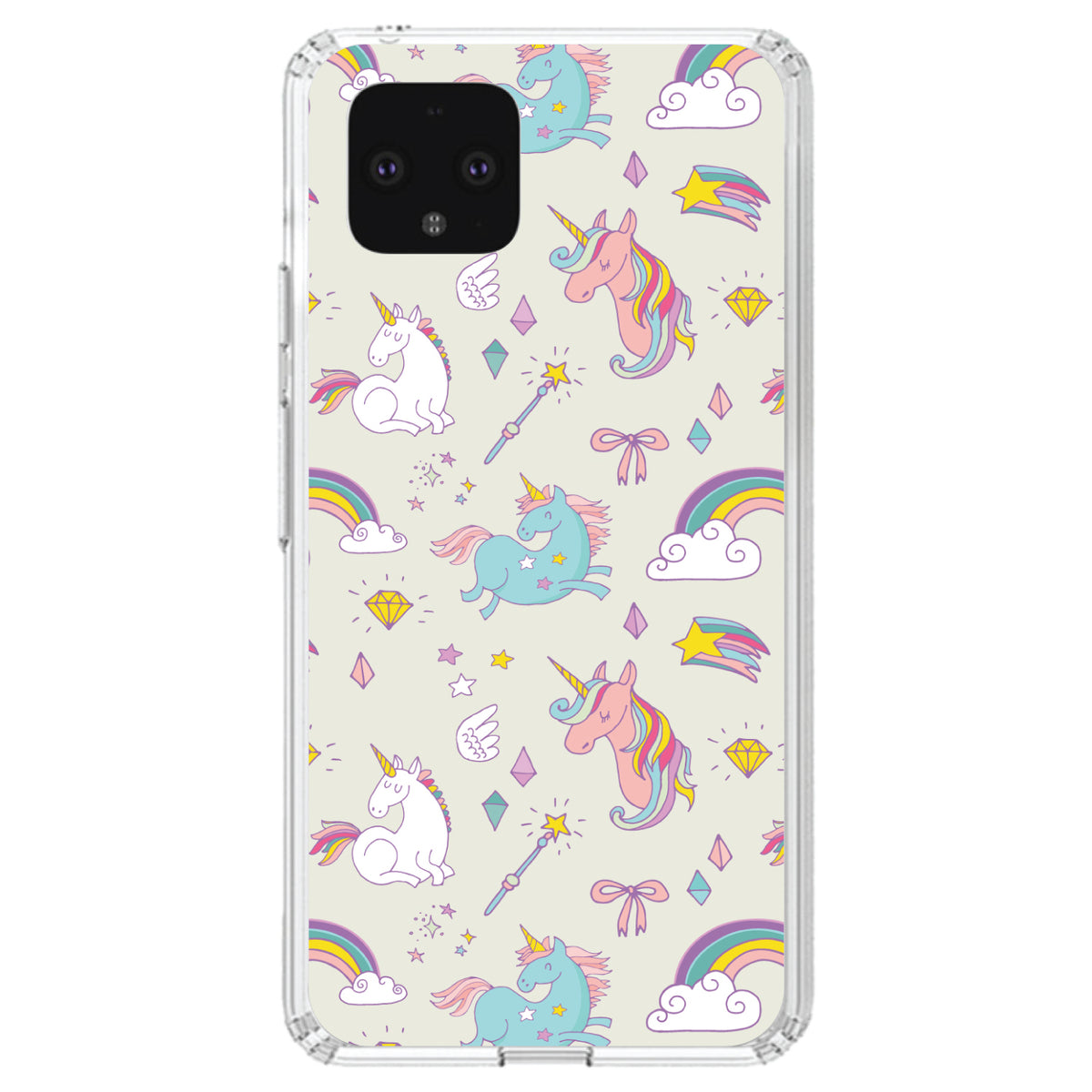 Unicorn Rainbow Wand Pattern, Beige Clear Shockproof iPhone Case, view 23