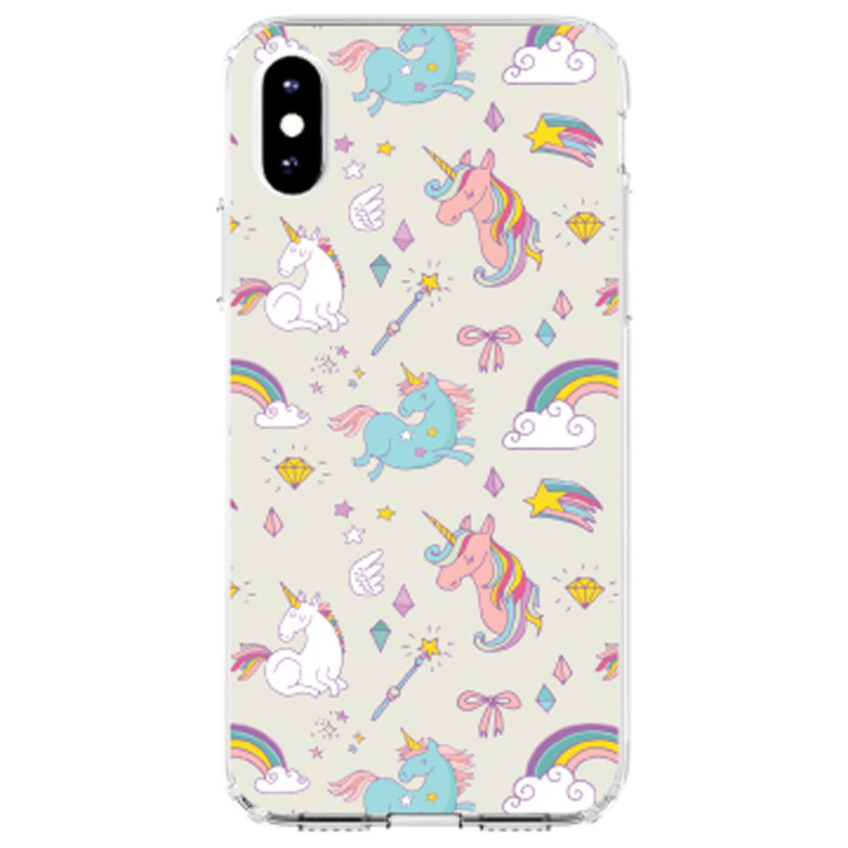 Unicorn Rainbow Wand Pattern, Beige Clear Shockproof iPhone Case, view 3