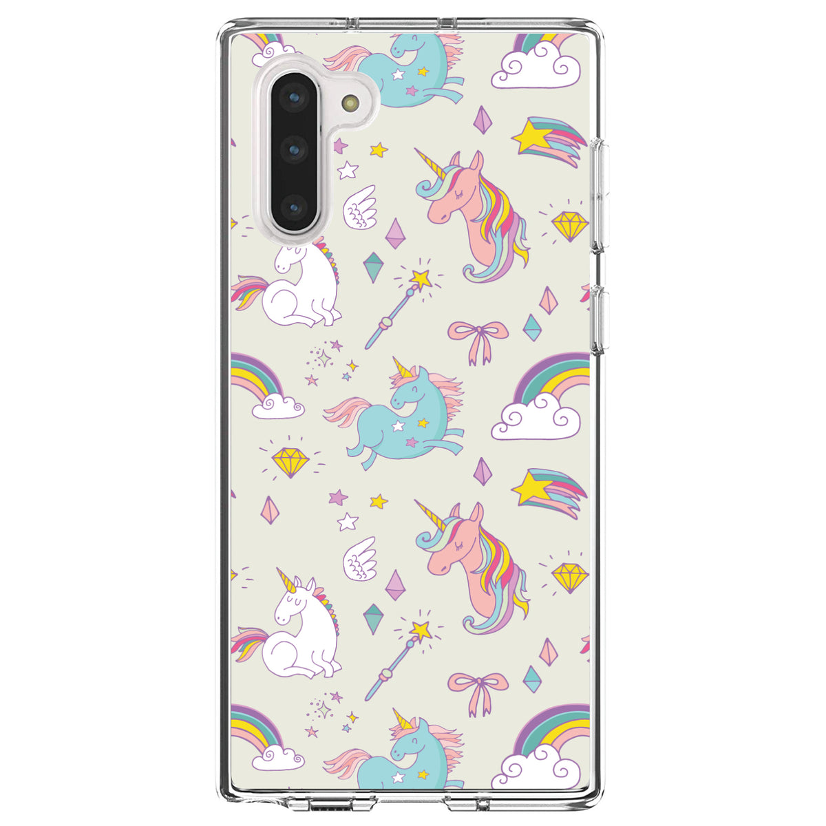 Unicorn Rainbow Wand Pattern, Beige Clear Shockproof iPhone Case, view 9