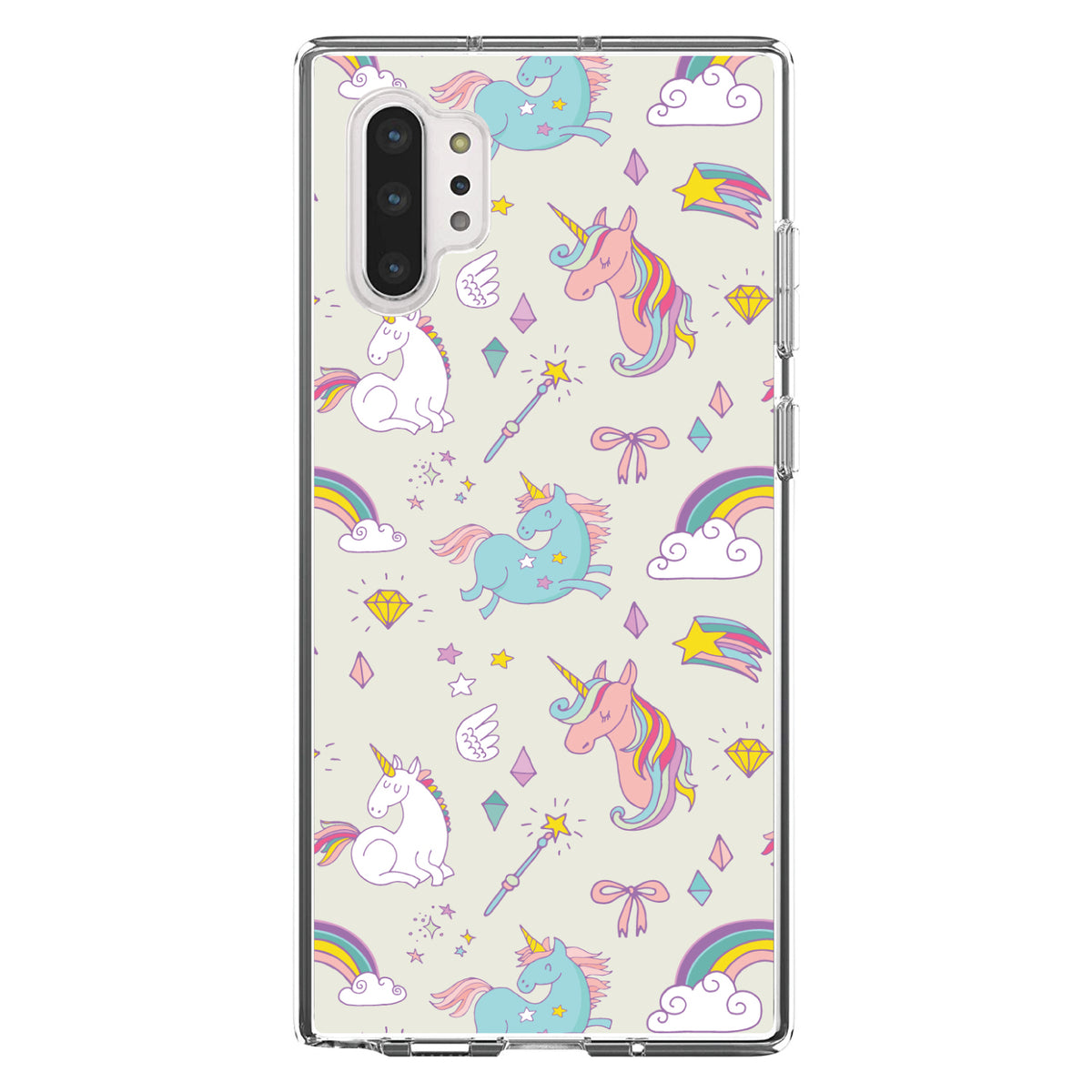 Unicorn Rainbow Wand Pattern, Beige Clear Shockproof iPhone Case, view 10