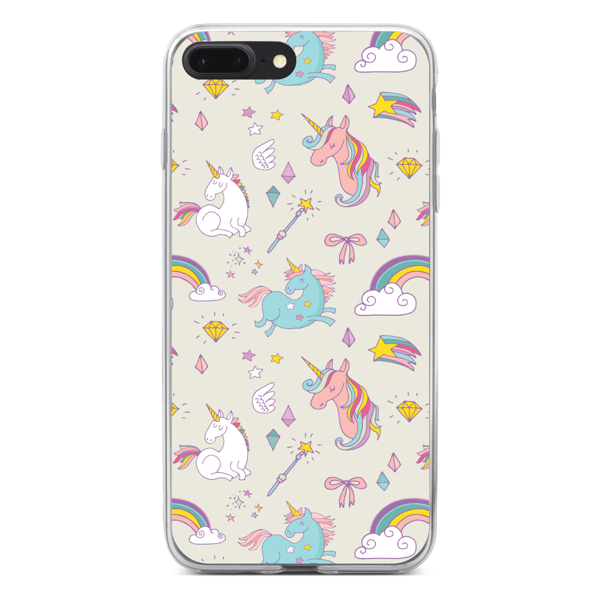 Unicorn Rainbow Wand Pattern, Beige Clear Shockproof iPhone Case, view 6