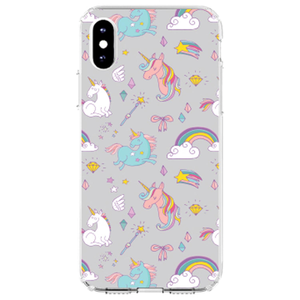 Unicorn Rainbow Wand Pattern, Grey Clear Shockproof iPhone Case, view 3
