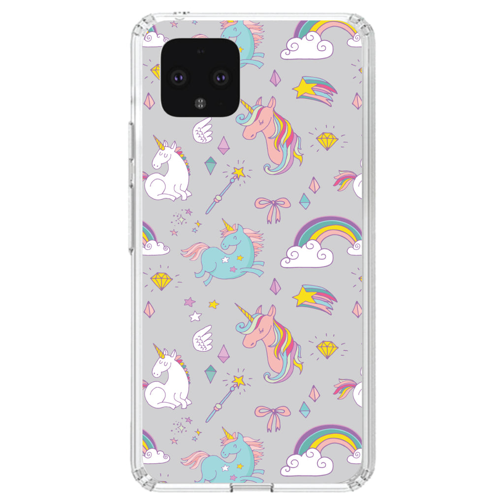 Unicorn Rainbow Wand Pattern, Grey Clear Shockproof iPhone Case, view 24