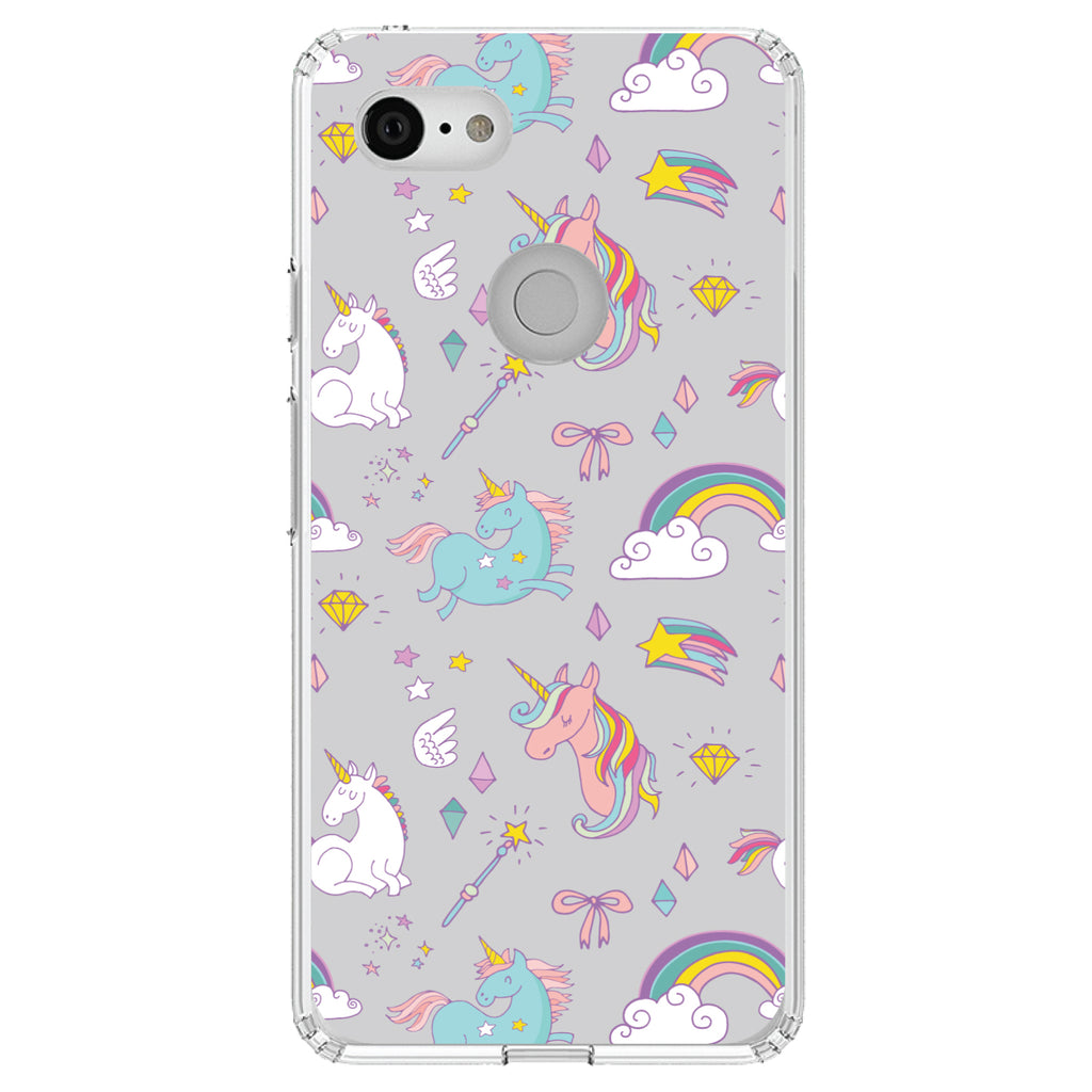 Unicorn Rainbow Wand Pattern, Grey Clear Shockproof iPhone Case, view 22