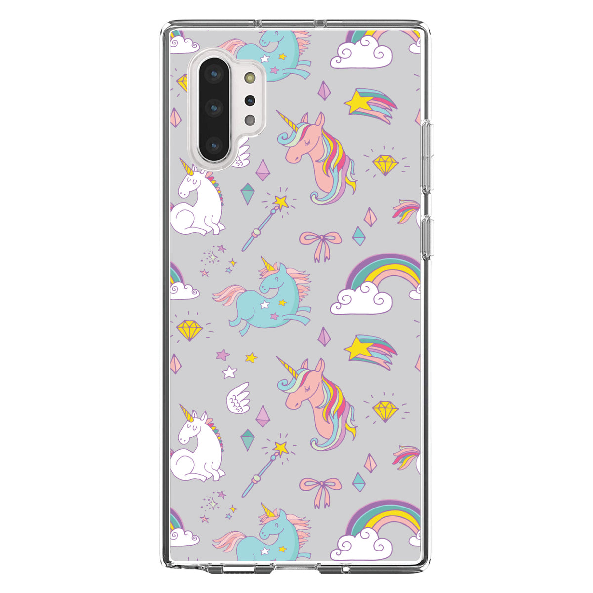 Unicorn Rainbow Wand Pattern, Grey Clear Shockproof iPhone Case, view 10