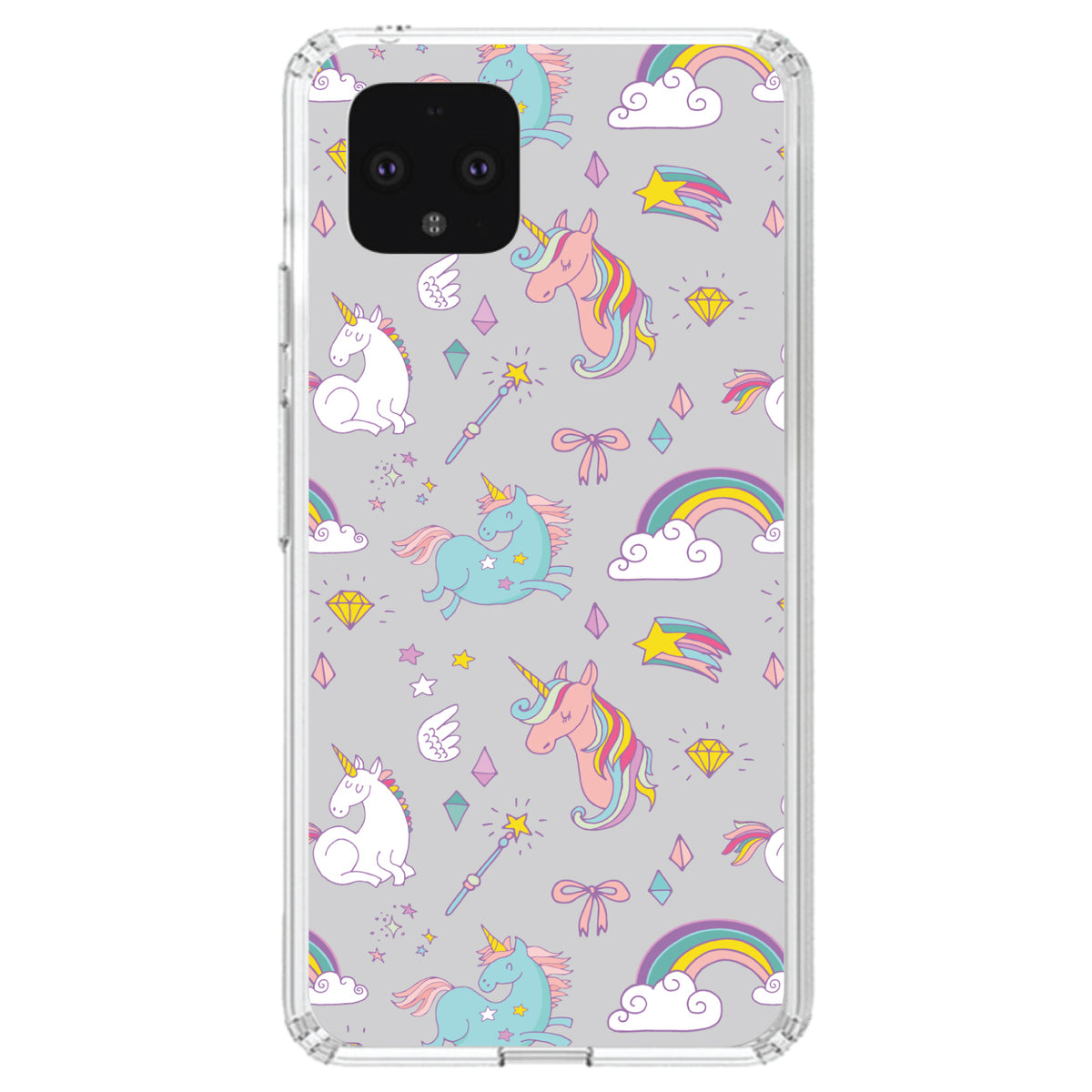 Unicorn Rainbow Wand Pattern, Grey Clear Shockproof iPhone Case, view 23