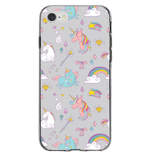 DistinctInk® Clear Shockproof Hybrid Case for Apple iPhone / Samsung Galaxy / Google Pixel - Unicorn Rainbow Wand Pattern - Grey