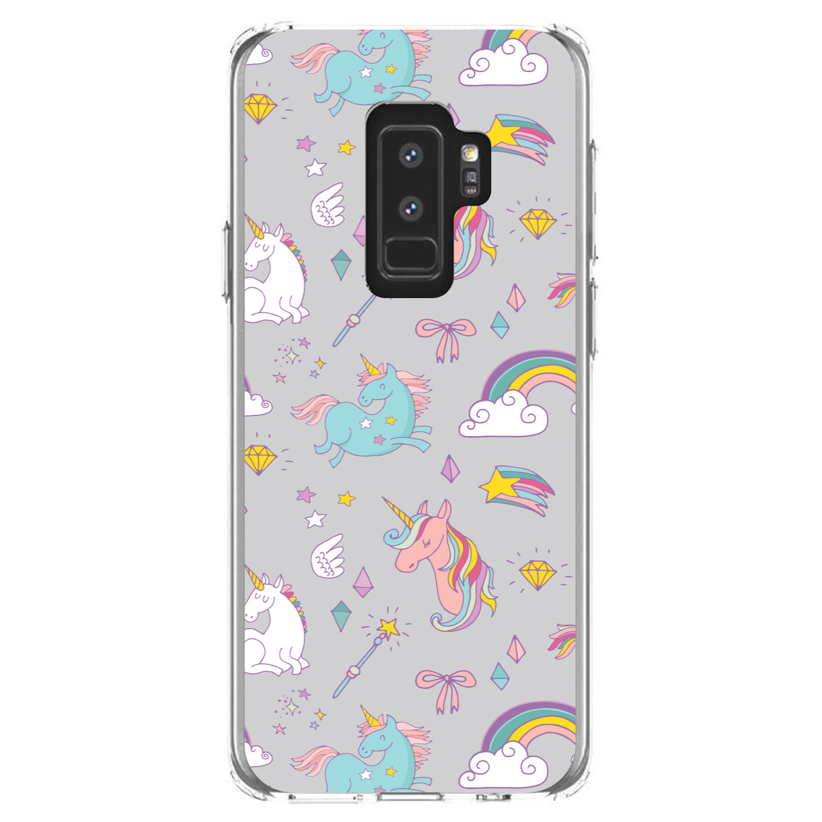 Unicorn Rainbow Wand Pattern, Grey Clear Shockproof iPhone Case, view 20