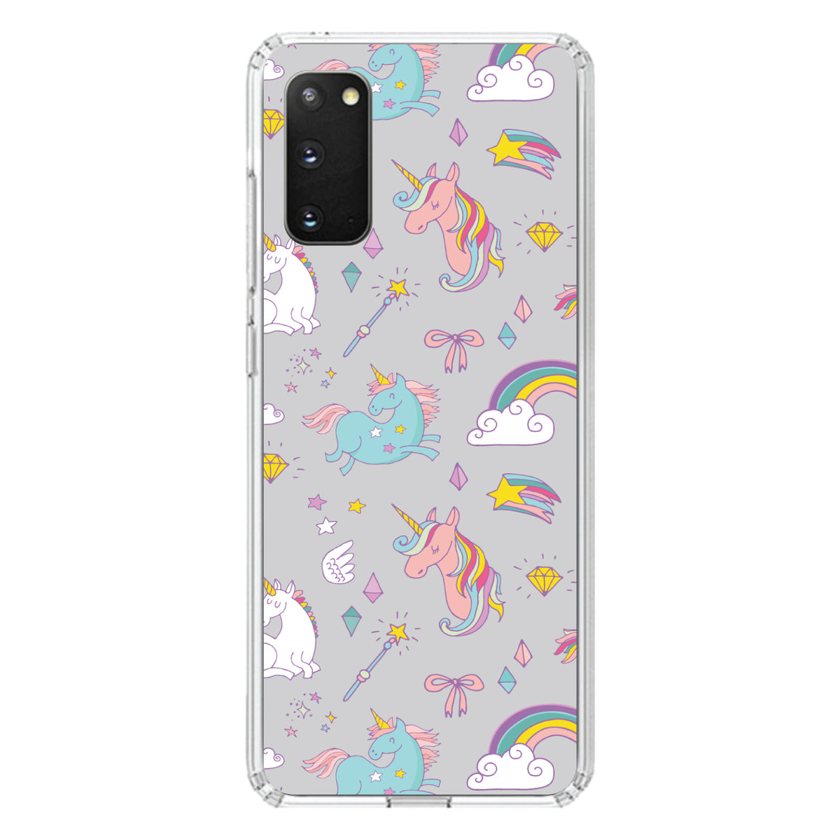 Unicorn Rainbow Wand Pattern, Grey Clear Shockproof iPhone Case, view 15