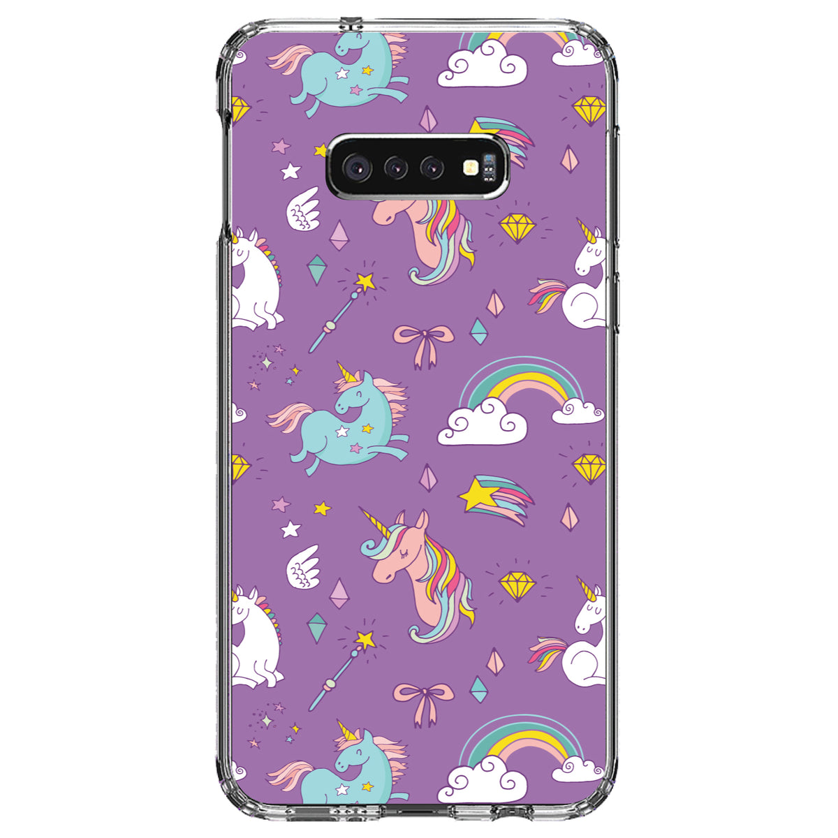 Unicorn Rainbow Wand Pattern, Purple Clear Shockproof iPhone Case, view 18