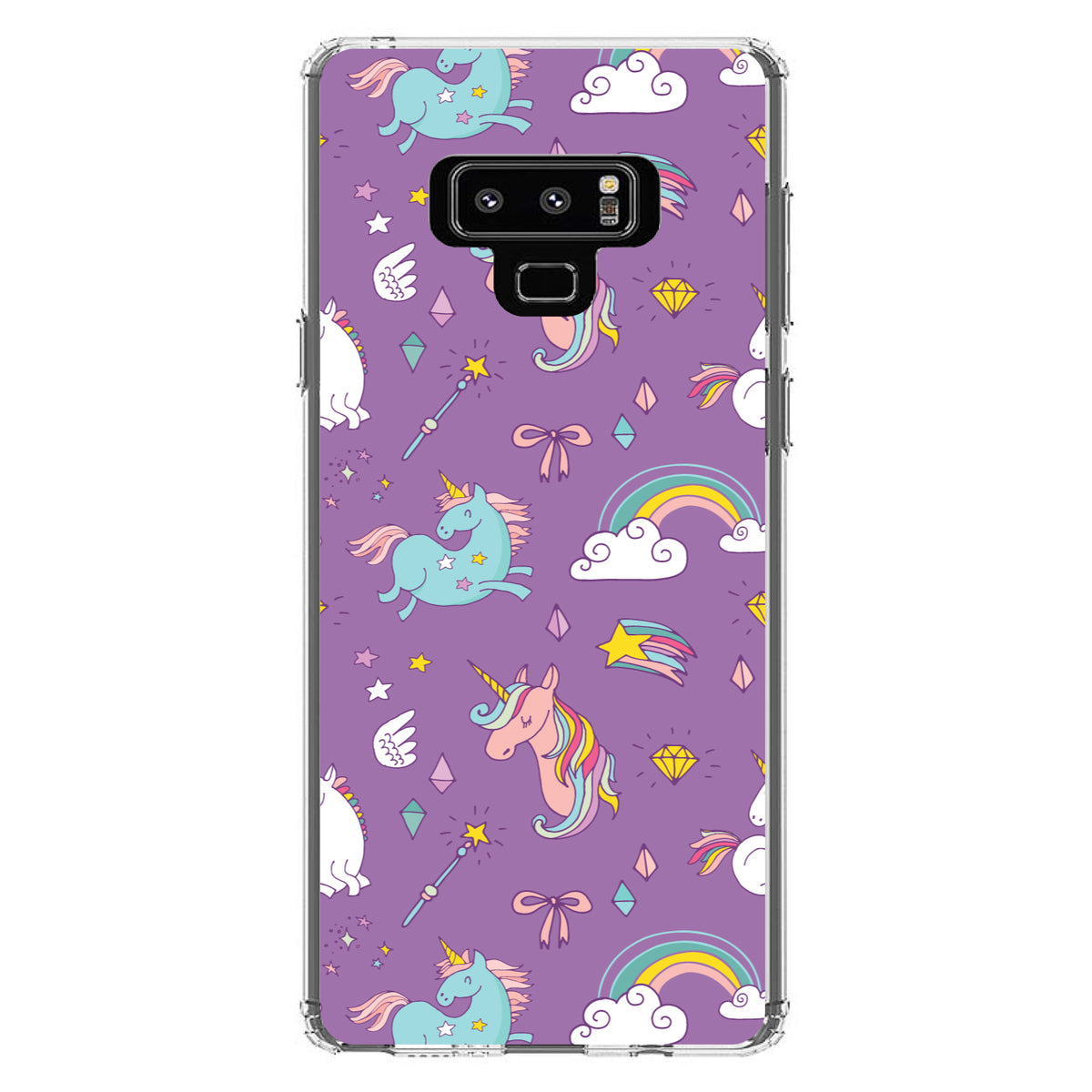 Unicorn Rainbow Wand Pattern, Purple Clear Shockproof iPhone Case, view 11