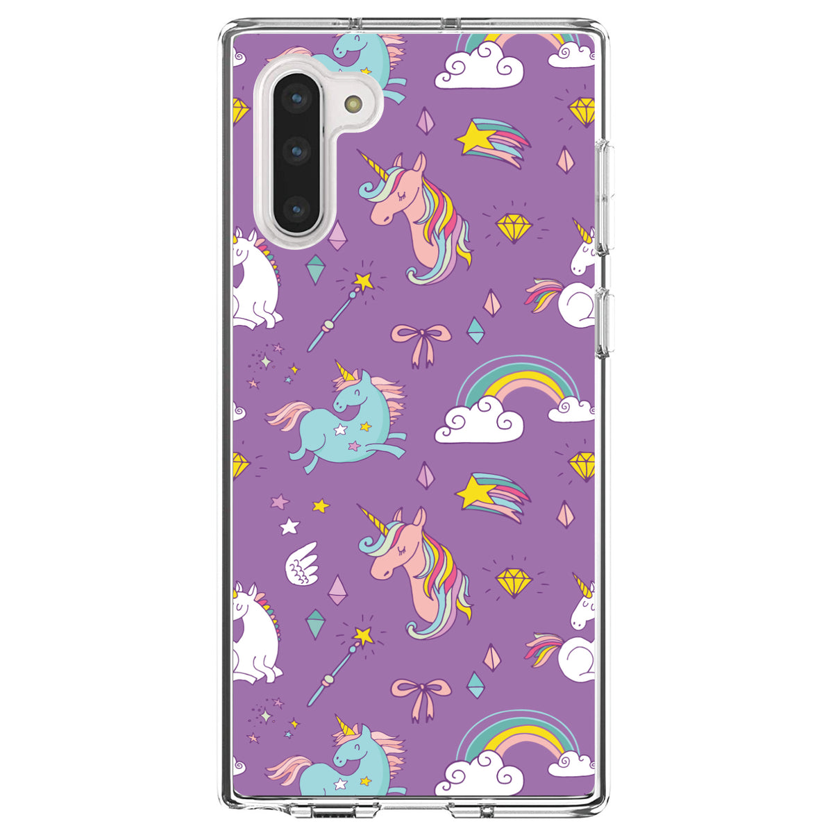 Unicorn Rainbow Wand Pattern, Purple Clear Shockproof iPhone Case, view 9