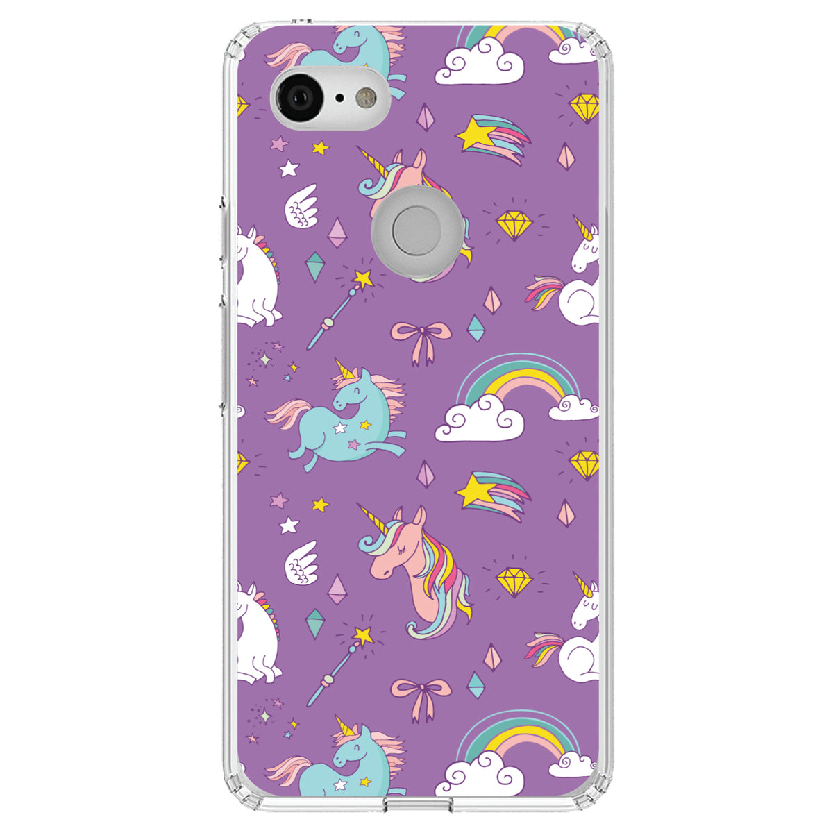 Unicorn Rainbow Wand Pattern, Purple Clear Shockproof iPhone Case, view 22