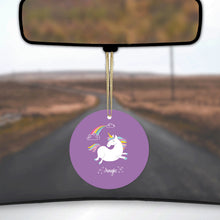 DistinctInk® Hanging Ceramic Christmas Tree Ornament with Gold String - Great Gift / Present - 2 3/4 inch Diameter - Unicorn - Rainbown - Magic - Purple