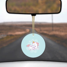 DistinctInk® Hanging Ceramic Christmas Tree Ornament with Gold String - Great Gift / Present - 2 3/4 inch Diameter - Flying Unicorn - Love / Dream / Create