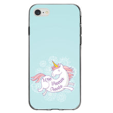 DistinctInk® Clear Shockproof Hybrid Case for Apple iPhone / Samsung Galaxy / Google Pixel - Flying Unicorn - Love / Dream / Create