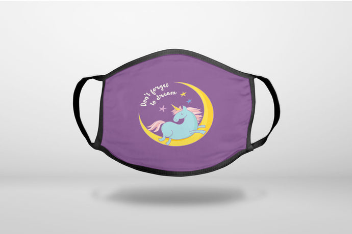 Unicorn Moon - Don't Forget to Dream - 3-Ply Reusable Soft Face Mask Covering, Unisex, Cotton Inner Layer
