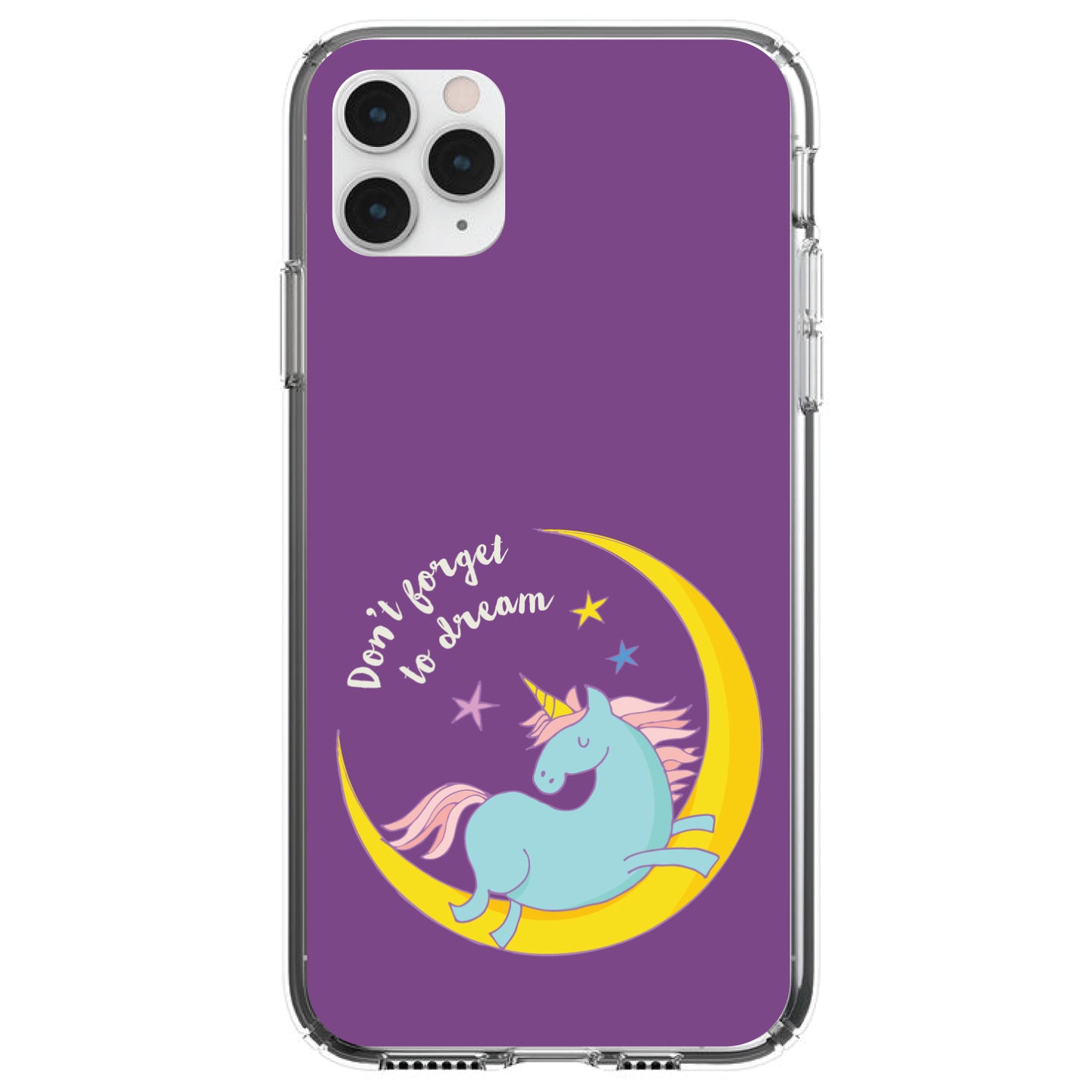 DistinctInk® Clear Shockproof Hybrid Case for Apple iPhone / Samsung Galaxy / Google Pixel - Unicorn Moon - Don't Forget to Dream