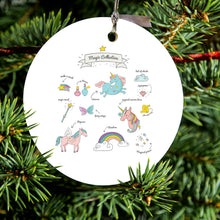 DistinctInk® Hanging Ceramic Christmas Tree Ornament with Gold String - Great Gift / Present - 2 3/4 inch Diameter - Magic Collection White - Unicorn, Rainbow