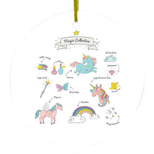 DistinctInk® Hanging Ceramic Christmas Tree Ornament with Gold String - Great Gift / Present - 2 3/4 inch Diameter - Magic Collection White - Unicorn, Rainbow