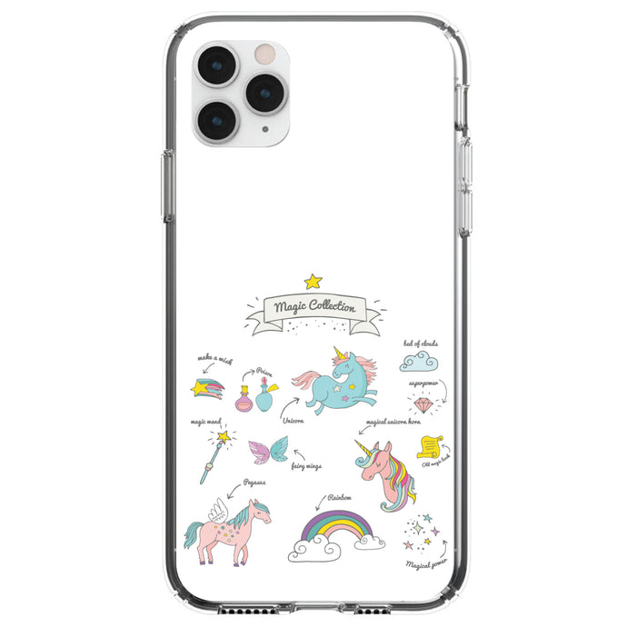 DistinctInk® Clear Shockproof Hybrid Case for Apple iPhone / Samsung Galaxy / Google Pixel - Magic Collection White - Unicorn, Rainbow