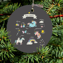 DistinctInk® Hanging Ceramic Christmas Tree Ornament with Gold String - Great Gift / Present - 2 3/4 inch Diameter - Magic Collection Grey  - Unicorn, Rainbow