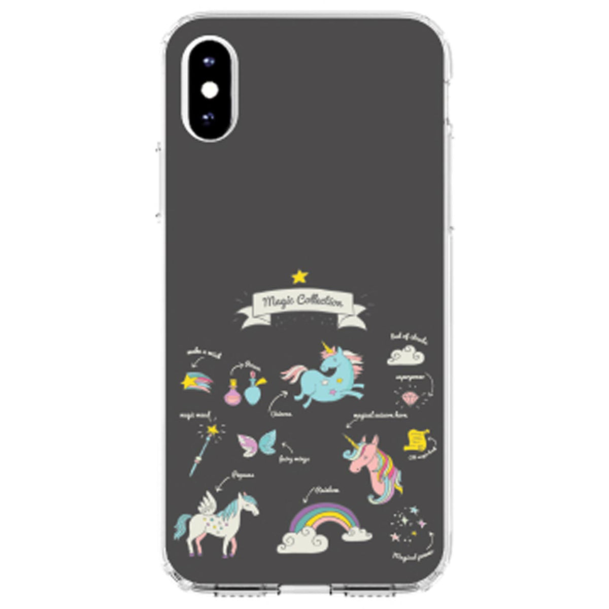 Magic Collection Grey, Unicorn, Rainbow Clear Shockproof iPhone Case, view 3
