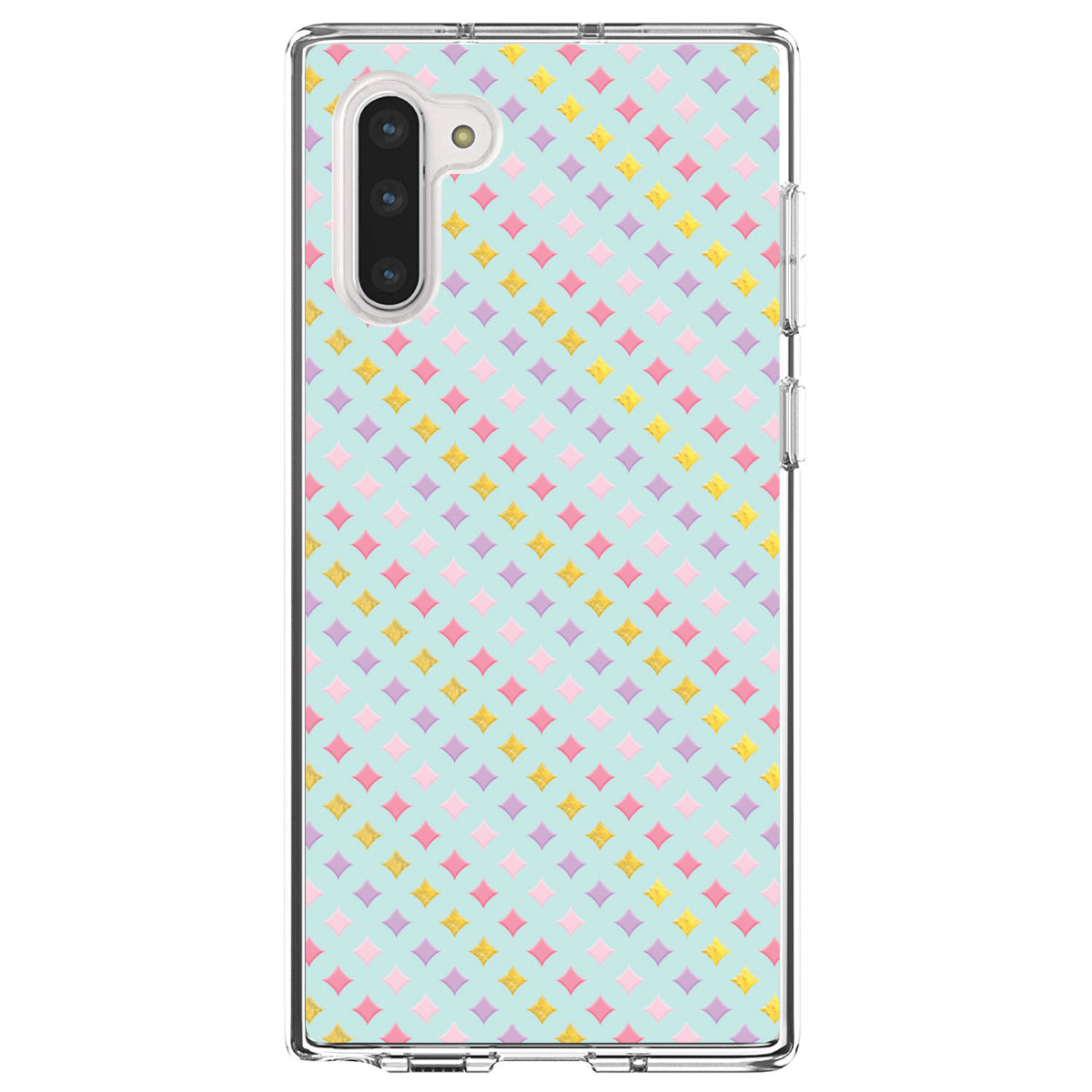 Pastel Diamond Pattern, Pink Purple Teal Clear Shockproof iPhone Case, view 9