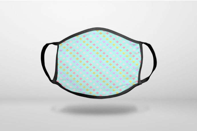 Pastel Diamond Pattern - Pink Purple Teal - 3-Ply Reusable Soft Face Mask Covering, Unisex, Cotton Inner Layer