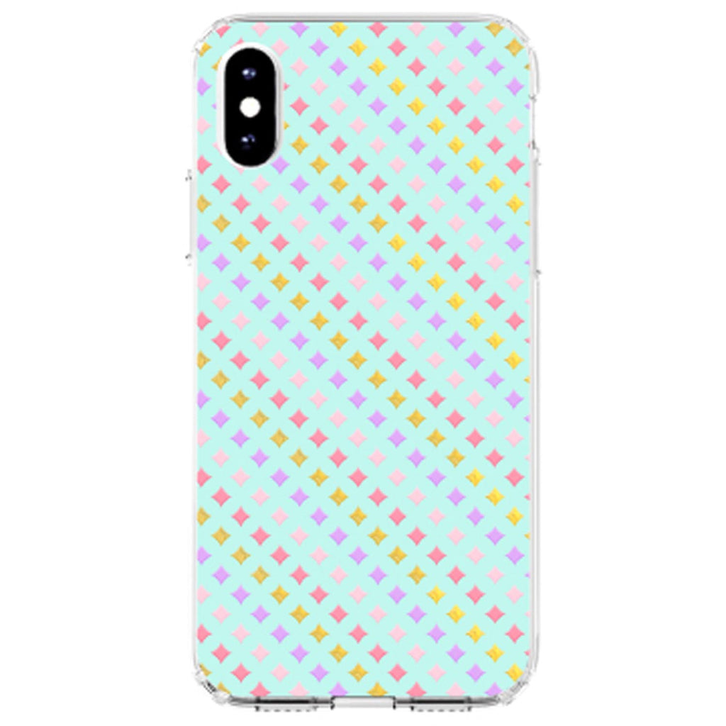 Pastel Diamond Pattern, Pink Purple Teal Clear Shockproof iPhone Case, view 3