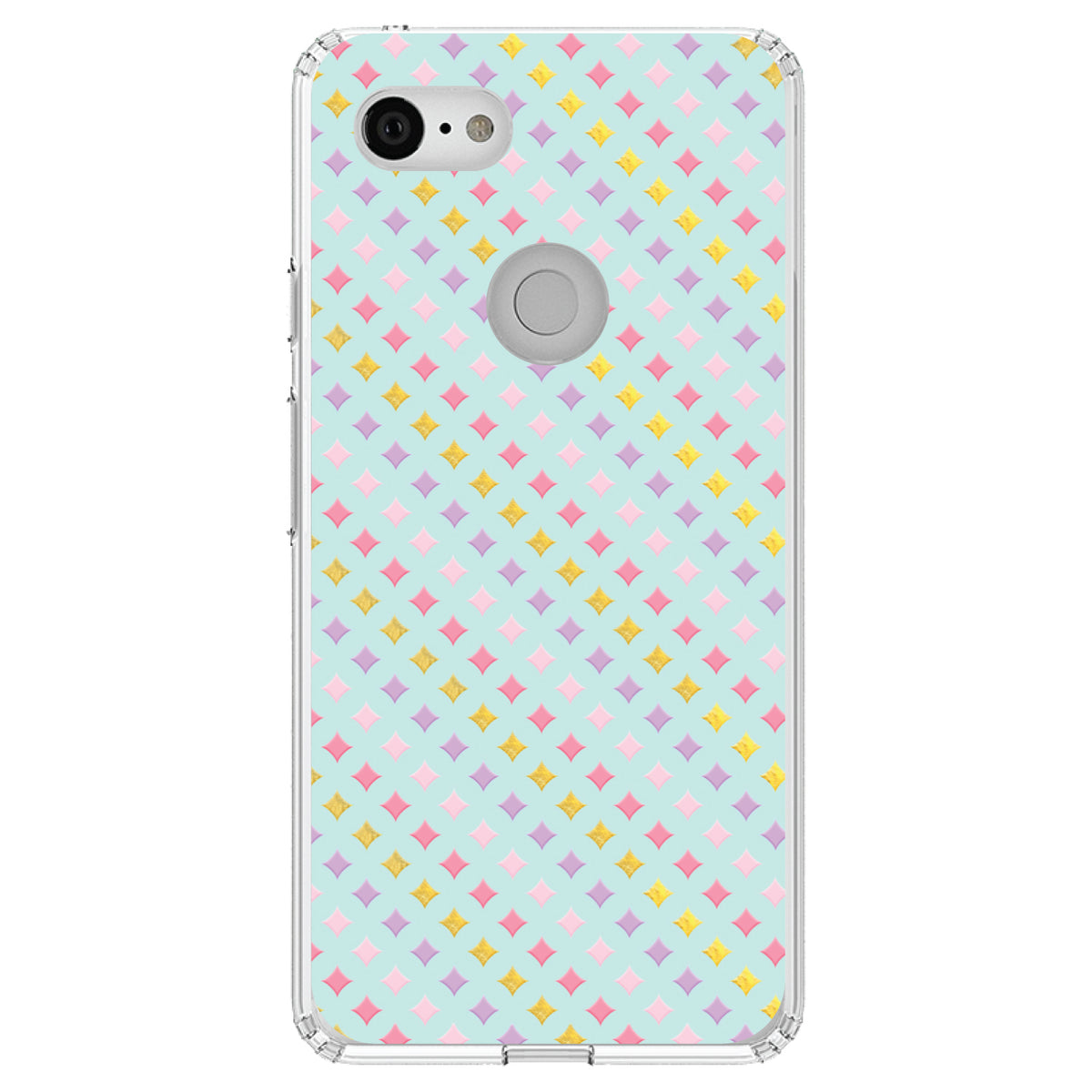 Pastel Diamond Pattern, Pink Purple Teal Clear Shockproof iPhone Case, view 22
