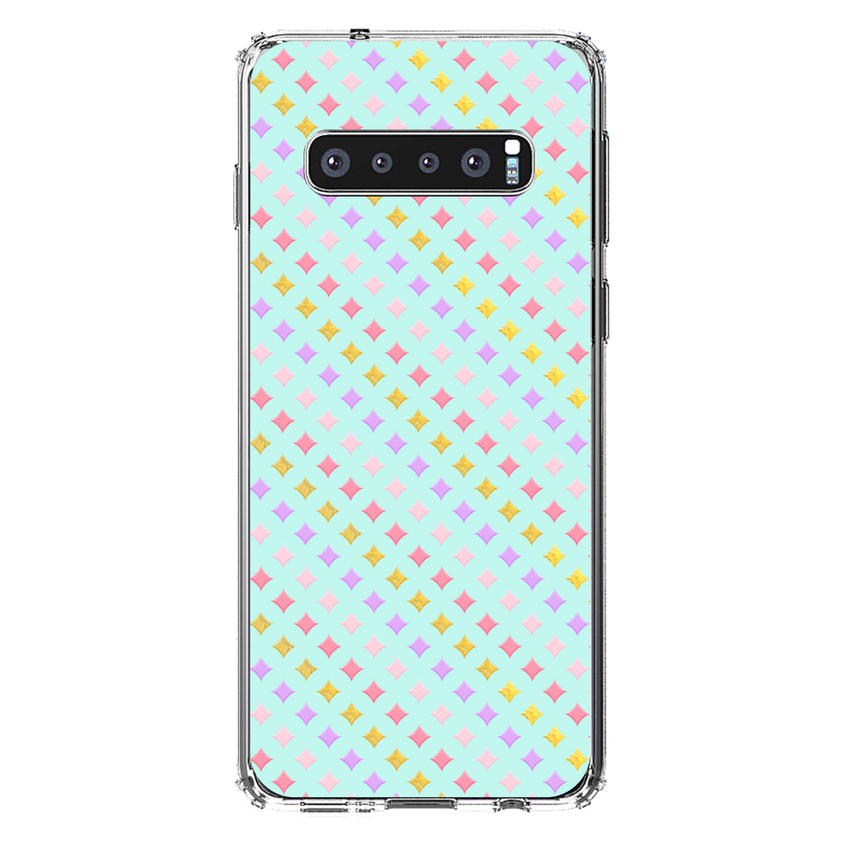 Pastel Diamond Pattern, Pink Purple Teal Clear Shockproof iPhone Case, view 17
