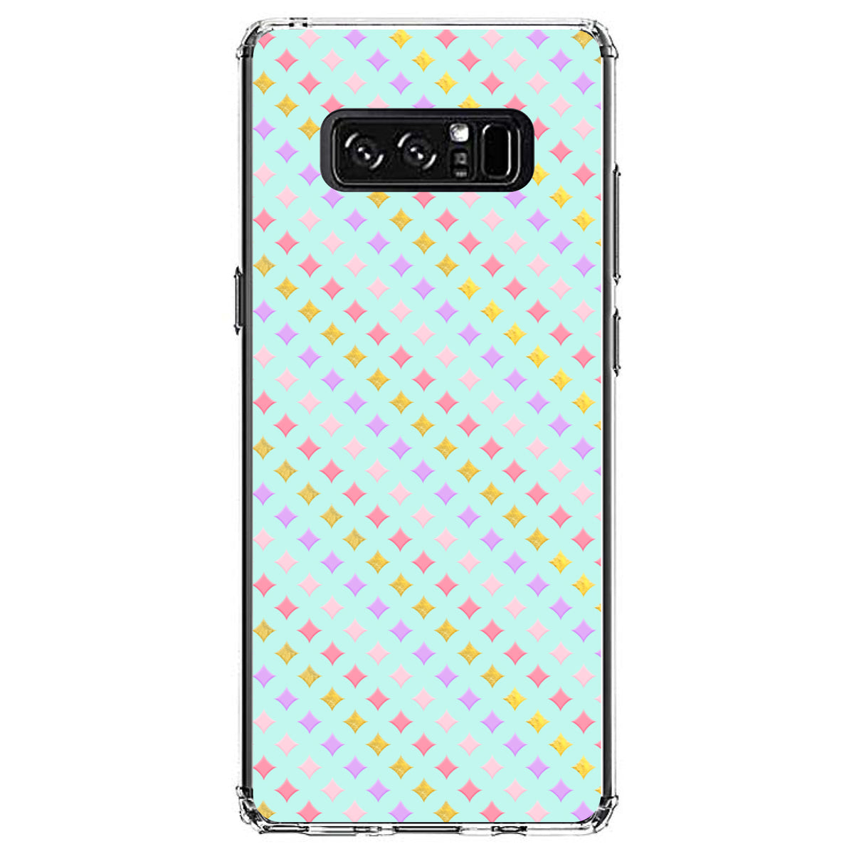 Pastel Diamond Pattern, Pink Purple Teal Clear Shockproof iPhone Case, view 12