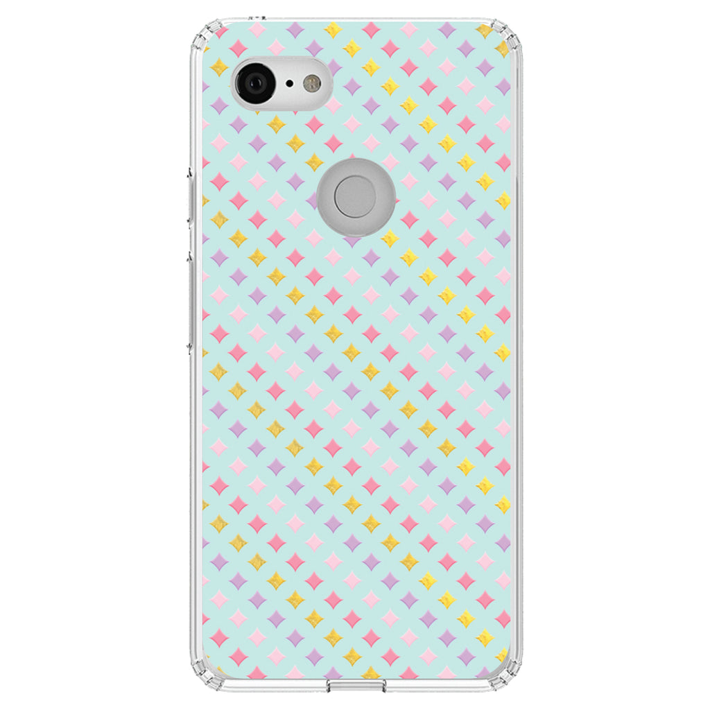 Pastel Diamond Pattern, Pink Purple Teal Clear Shockproof iPhone Case, view 21