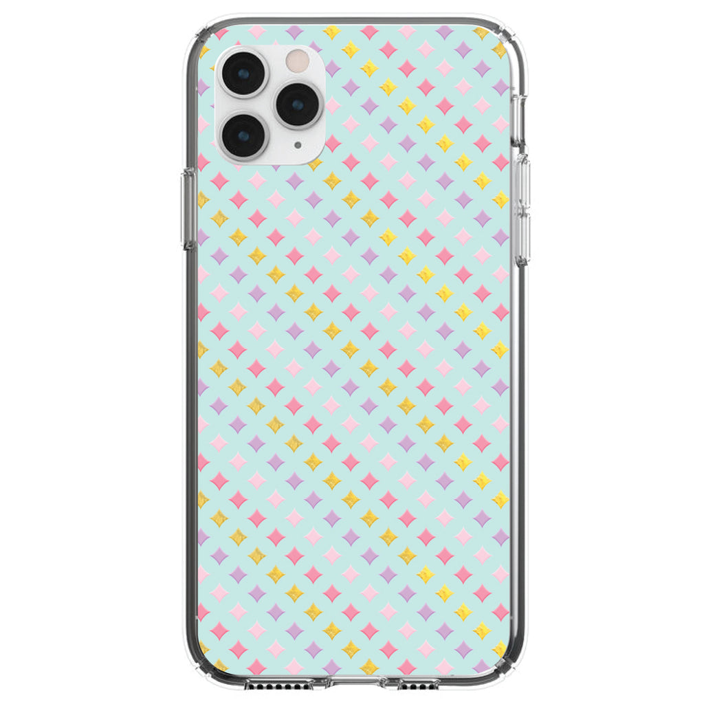 Pastel Diamond Pattern, Pink Purple Teal Clear Shockproof iPhone Case