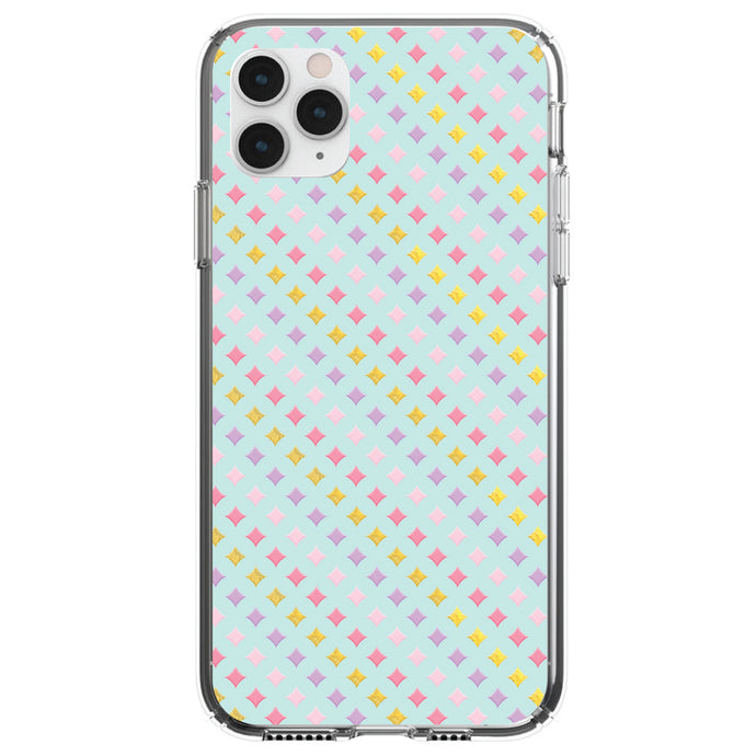 DistinctInk® Clear Shockproof Hybrid Case for Apple iPhone / Samsung Galaxy / Google Pixel - Pastel Diamond Pattern - Pink Purple Teal