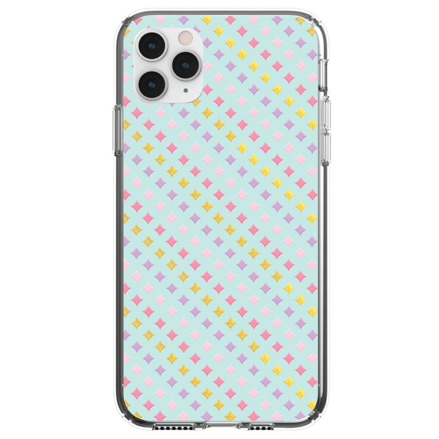 DistinctInk® Clear Shockproof Hybrid Case for Apple iPhone / Samsung Galaxy / Google Pixel - Pastel Diamond Pattern - Pink Purple Teal