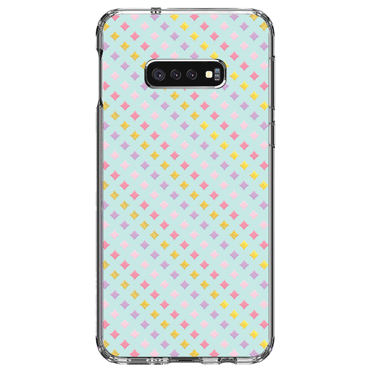 Pastel Diamond Pattern, Pink Purple Teal Clear Shockproof iPhone Case, view 18