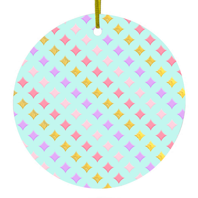 Pink Purple Teal Ceramic Ornament