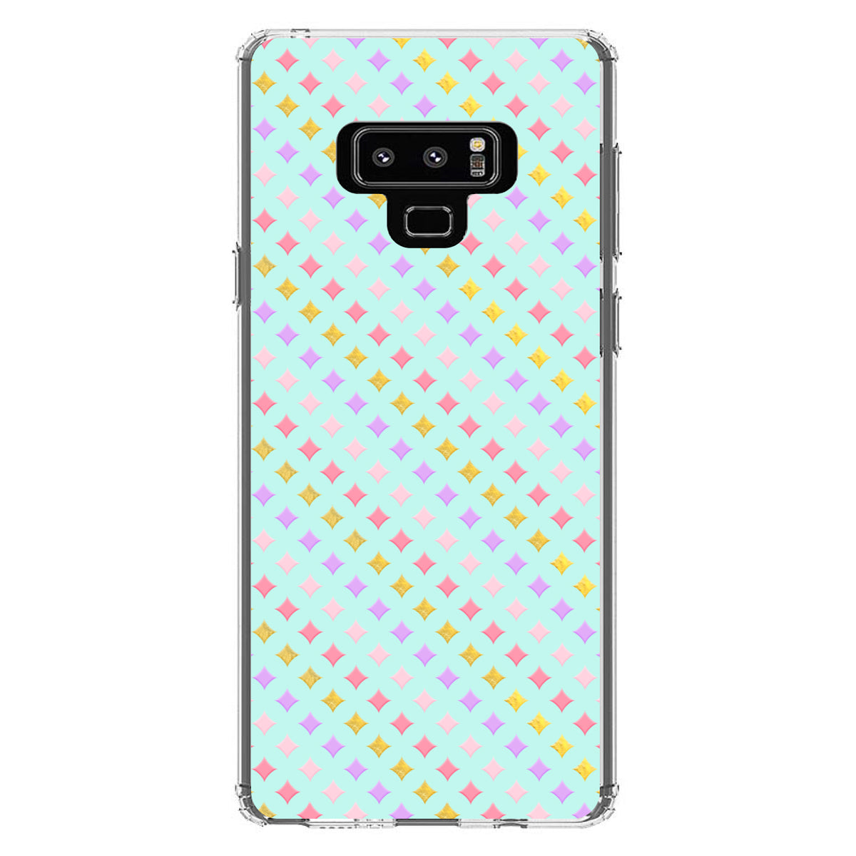 Pastel Diamond Pattern, Pink Purple Teal Clear Shockproof iPhone Case, view 11