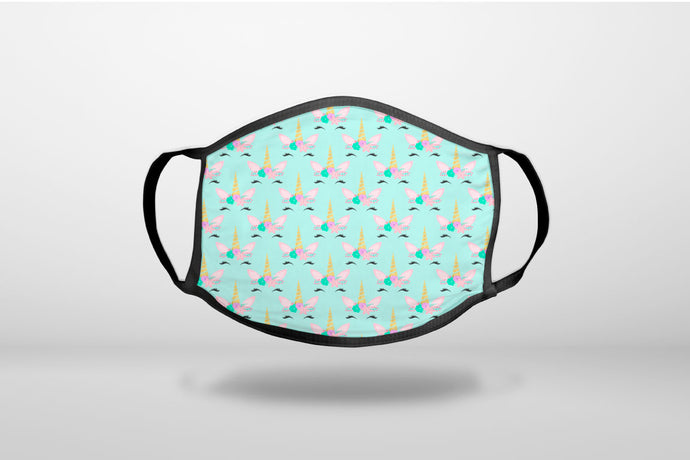 Pastel Unicorn Pattern - Teal Pink Purple - 3-Ply Reusable Soft Face Mask Covering, Unisex, Cotton Inner Layer