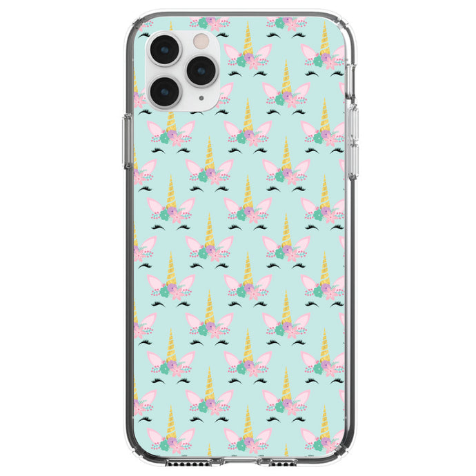 DistinctInk® Clear Shockproof Hybrid Case for Apple iPhone / Samsung Galaxy / Google Pixel - Pastel Unicorn Pattern - Teal Pink Purple