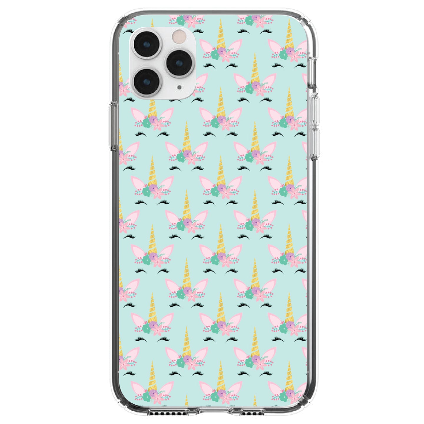 DistinctInk® Clear Shockproof Hybrid Case for Apple iPhone / Samsung Galaxy / Google Pixel - Pastel Unicorn Pattern - Teal Pink Purple