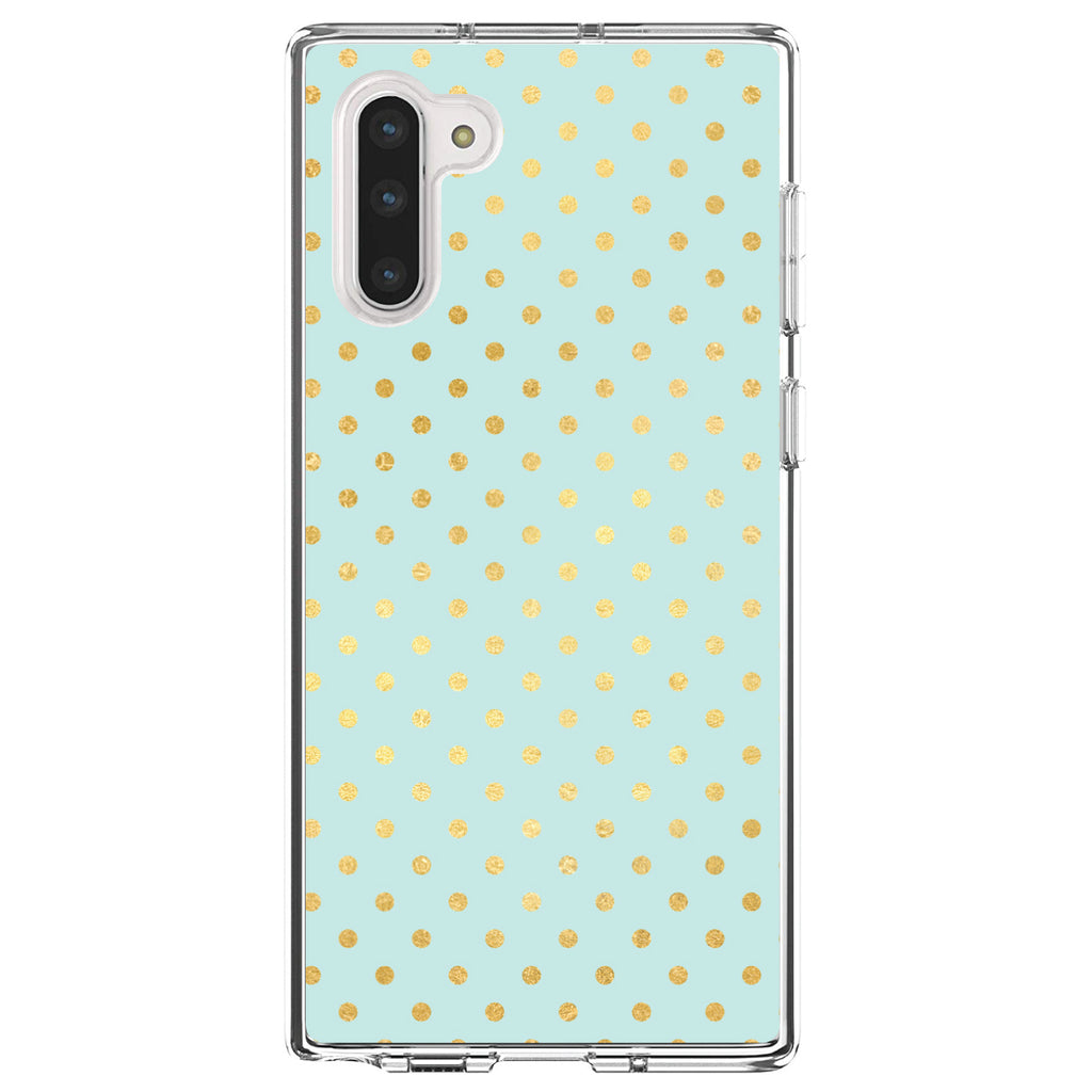 Teal & Gold Polka Dot Pattern Clear Shockproof iPhone Case, view 9