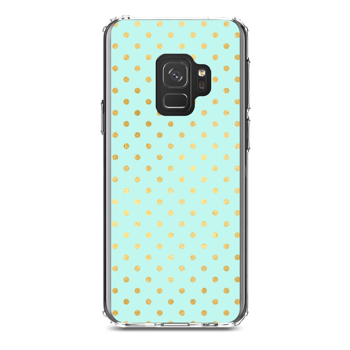 Teal & Gold Polka Dot Pattern Clear Shockproof iPhone Case, view 19