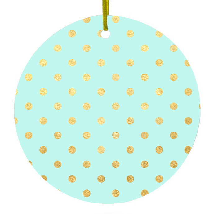 Teal & Gold Polka Dot Pattern Ceramic Ornament