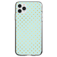 DistinctInk® Clear Shockproof Hybrid Case for Apple iPhone / Samsung Galaxy / Google Pixel - Teal & Gold Polka Dot Pattern