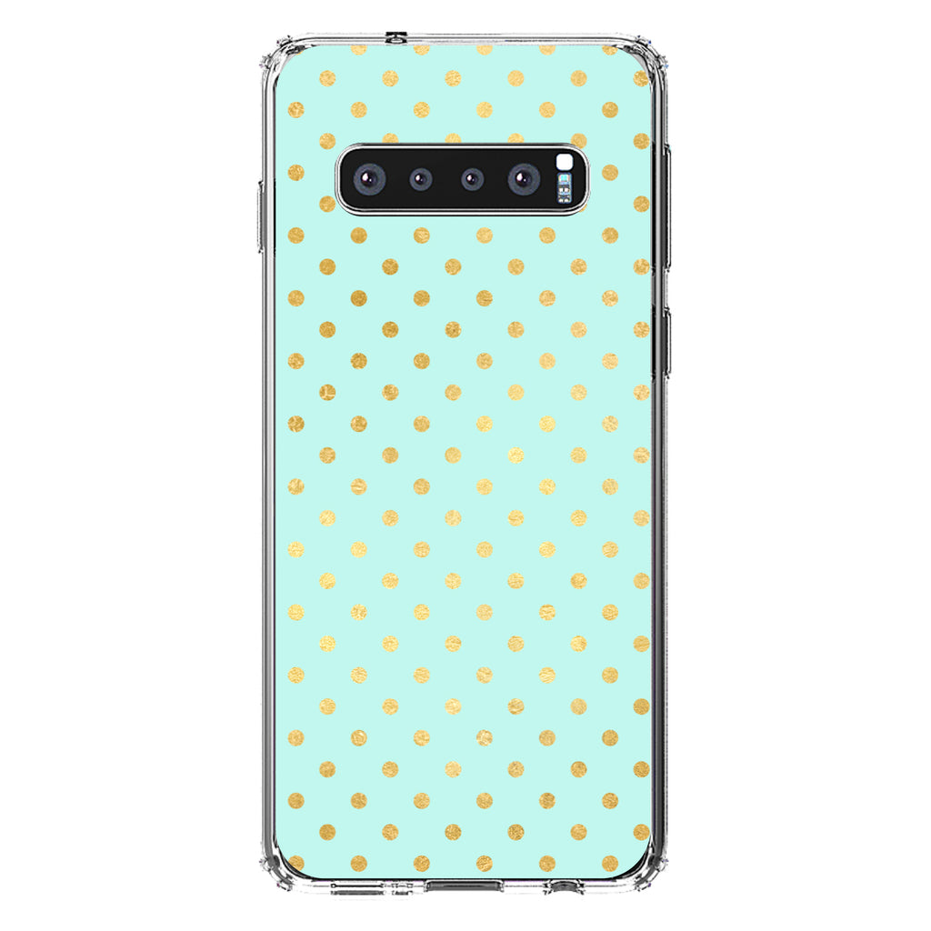 Teal & Gold Polka Dot Pattern Clear Shockproof iPhone Case, view 17