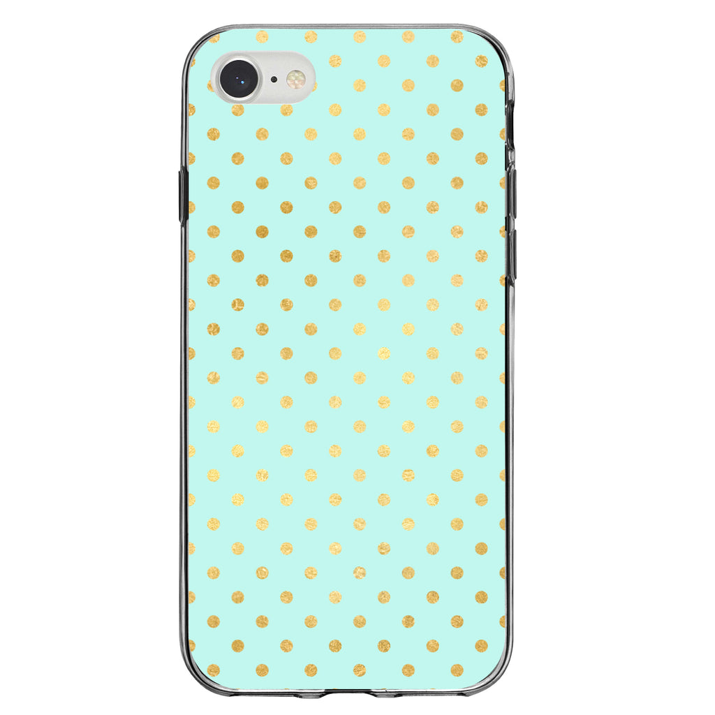 Teal & Gold Polka Dot Pattern Clear Shockproof iPhone Case, view 5