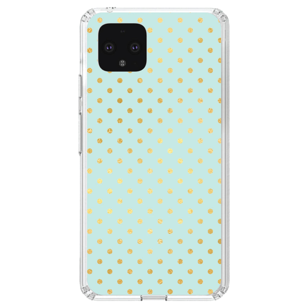 Teal & Gold Polka Dot Pattern Clear Shockproof iPhone Case, view 24